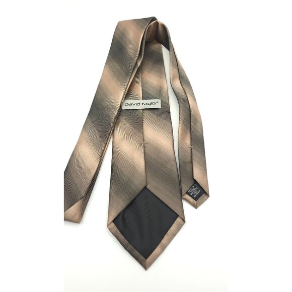David Taylor Men's Classic Striped Necktie - Shimmering Gold - Picture 6 of 6